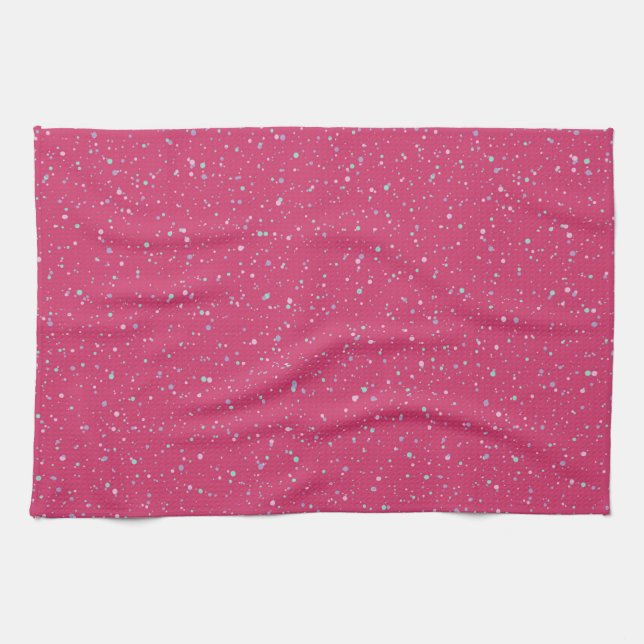 Raspberry Pink Speckled Pastel Splatter Paint Dots Tea Towel (Horizontal)