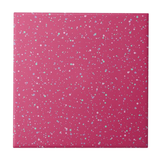 Raspberry Pink Speckled Pastel Splatter Paint Dots Tile (Front)