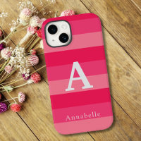 Raspberry Pink Stripes Custom Monogram Name