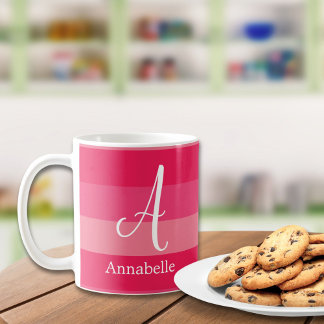 Raspberry Pink Stripes Custom Monogram Name  Coffee Mug