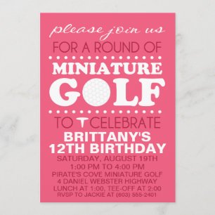 Raspberry Pink Tee Time Miniature Golf Birthday Pa Invitation