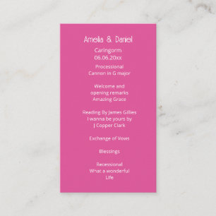 Raspberry Pink Wedding Ceremony Program Enclosure Card