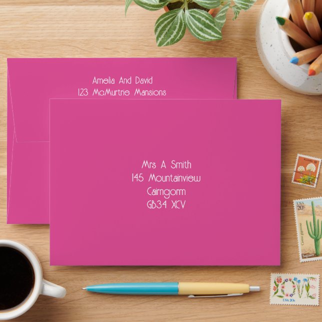 Raspberry Pink & White Modern Wedding Envelope (Desk)