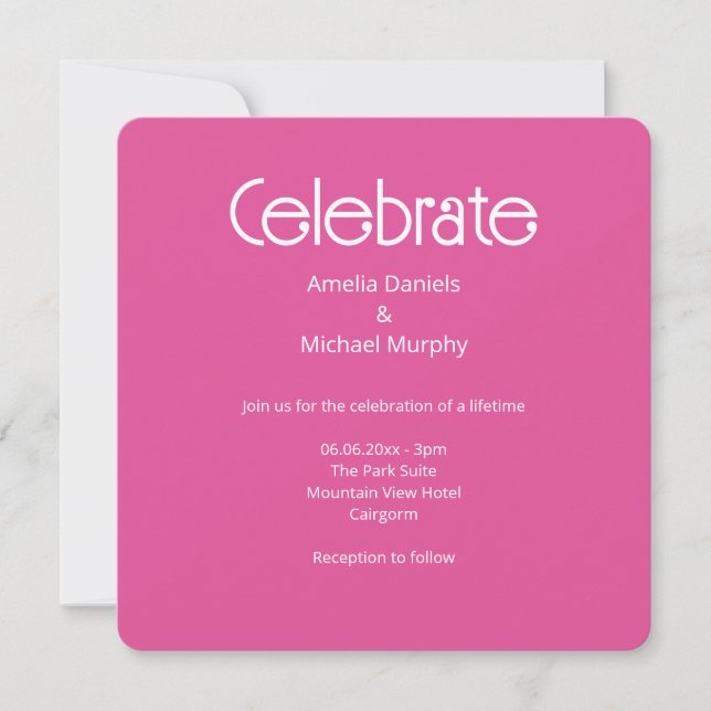 Raspberry Pink & White Modern Wedding Invitation (Front)