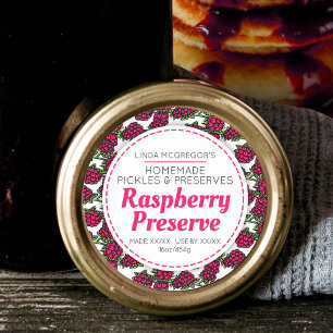 Raspberry preserve red round  jam jar food label