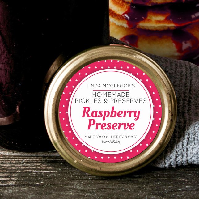 Raspberry preserve red round  jam jar food label (Creator Uploaded)