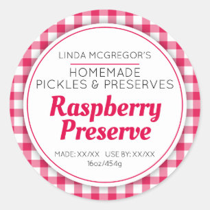 Raspberry preserve red round  jam jar food label