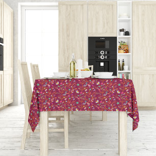Raspberry Red Boho Flowering Branches Tablecloth