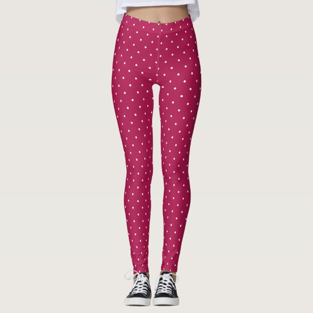 Raspberry Rose and white dots Leggings (Front)