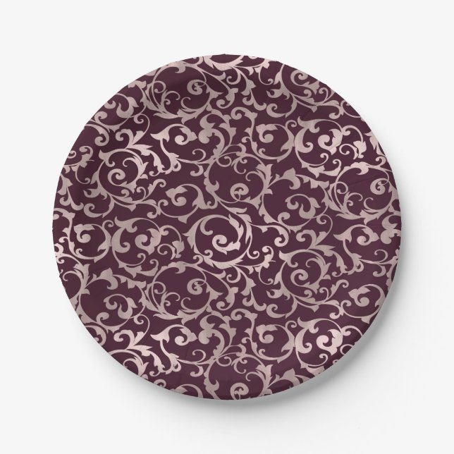Raspberry & Rose Gold Elegant Princess Wedding Paper Plate (Front)