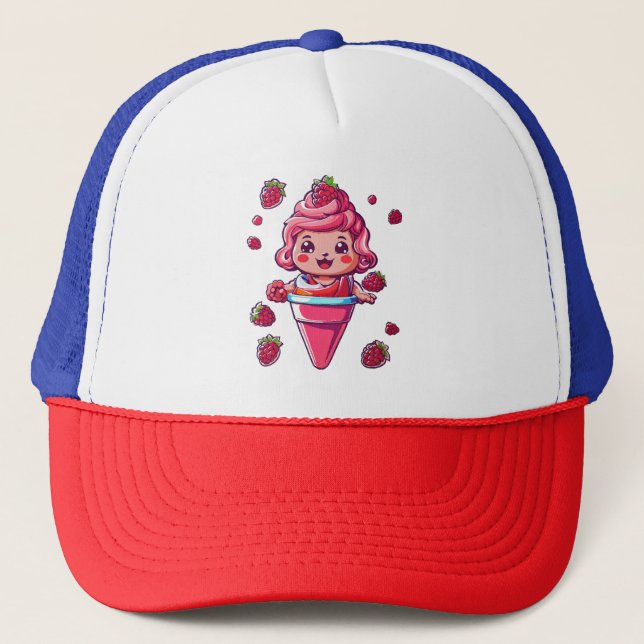 Raspberry sorbet Kawaii Trucker Hat (Front)