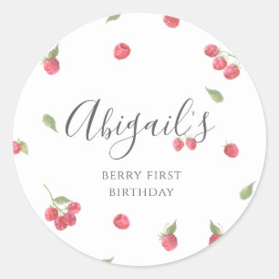 Raspberry Sweet Berry First Birthday Party Classic Round Sticker