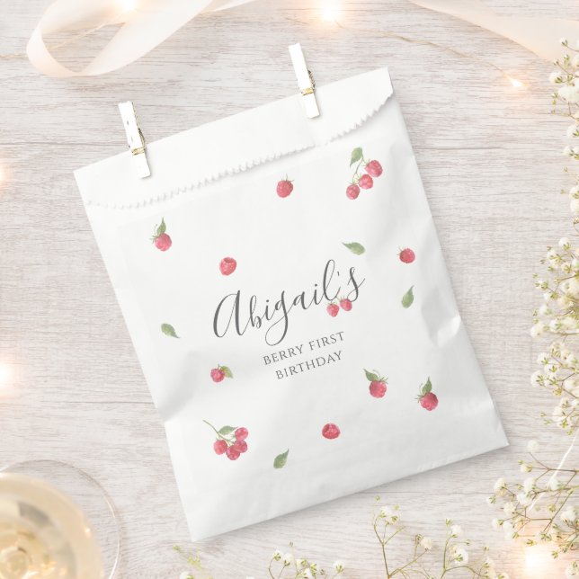 Raspberry Sweet Berry First Birthday Party Favour Bags (Clipped)