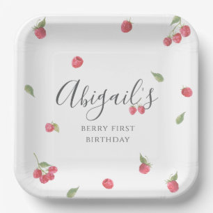 Raspberry Sweet Berry First Birthday Party Paper Plate
