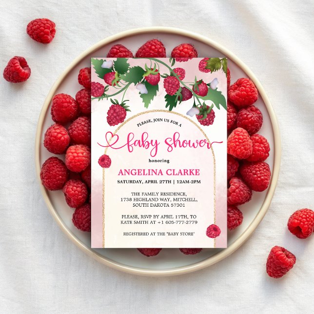 Raspberry Sweet Watercolor Girl Baby Shower Invitation (Raspberry Sweet Watercolor Girl Baby Shower Invitation)