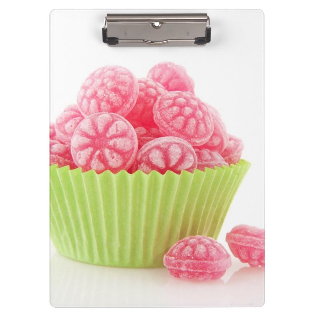 Raspberry tasty candy sweets in green cup cake clipboard (Front)
