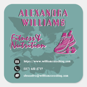 Raspberry Teal Flourished Fitness & Nutrition  Square Sticker