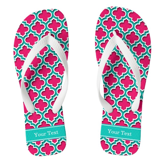 Raspberry, Teal Moroccan #5DS Teal Name Monogram Jandals (Footbed)