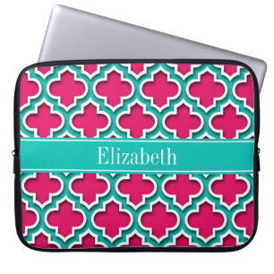 Raspberry, Teal Moroccan #5DS Teal Name Monogram Laptop Sleeve