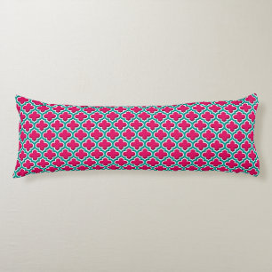 Raspberry Teal White Moroccan Quatrefoil #5DS Body Cushion