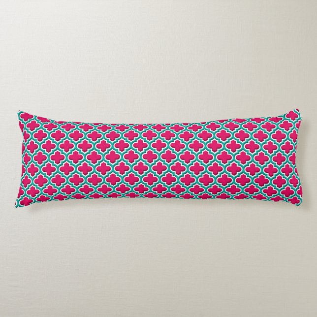 Raspberry Teal White Moroccan Quatrefoil #5DS Body Cushion (Front)
