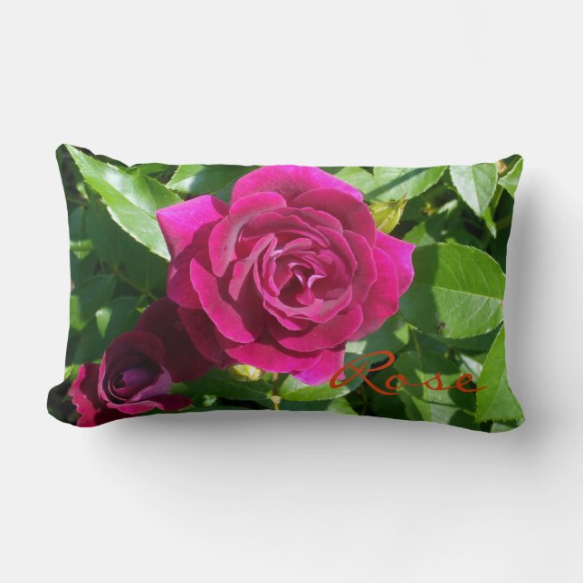 Raspberry Velvet Rose Lumbar Cushion (Front)