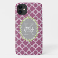 Raspberry White Lattice Pattern Monogrammed Vine