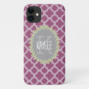 Raspberry White Lattice Pattern Monogrammed Vine Case-Mate iPhone Case
