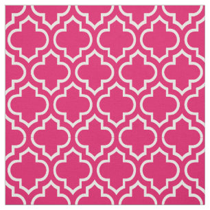 Raspberry, White Moroccan Quatrefoil #6 Fabric