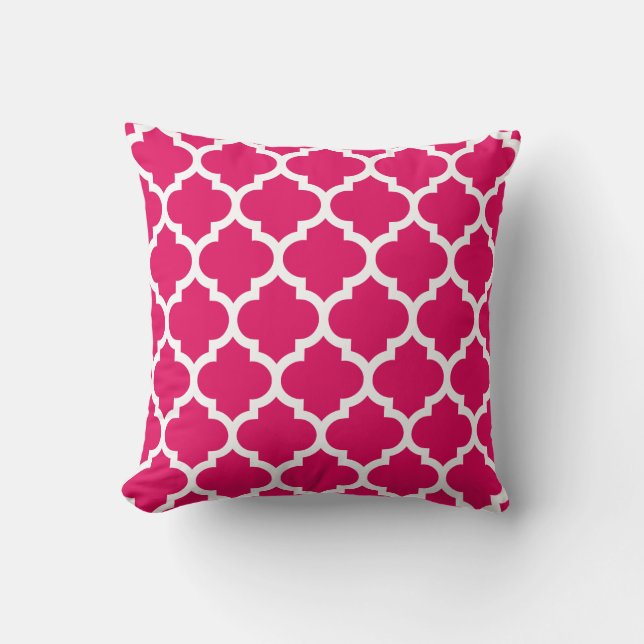 Raspberry White Moroccan Quatrefoil Pattern #5 Cushion (Front)