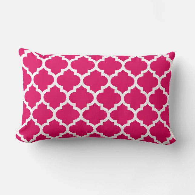 Raspberry White Moroccan Quatrefoil Pattern #5 Lumbar Cushion (Front)