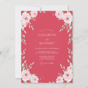 Raspberry White Vine Wedding Invitation