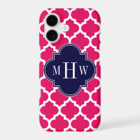 Raspberry Wht Moroccan #5 Navy 3 Initial Monogram