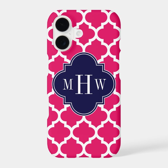 Raspberry Wht Moroccan #5 Navy 3 Initial Monogram (Back)