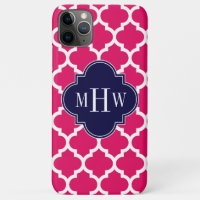 Raspberry Wht Moroccan #5 Navy 3 Initial Monogram
