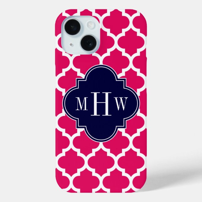 Raspberry Wht Moroccan #5 Navy 3 Initial Monogram Case-Mate iPhone Case (Back)