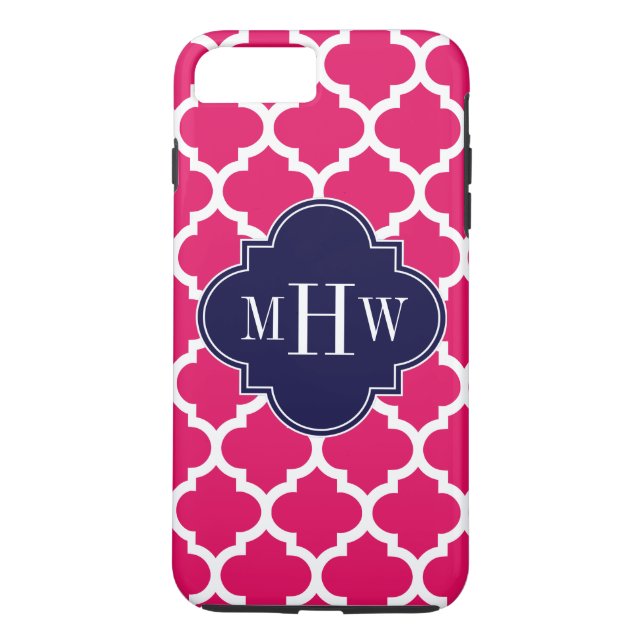 Raspberry Wht Moroccan #5 Navy 3 Initial Monogram Case-Mate iPhone Case (Back)
