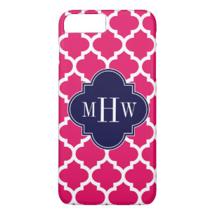 Raspberry Wht Moroccan #5 Navy 3 Initial Monogram Case-Mate iPhone Case