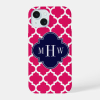 Raspberry Wht Moroccan #5 Navy 3 Initial Monogram