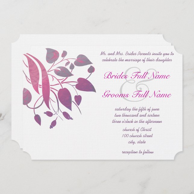 Raspberry Wisteria Leaf Wedding Butterfly Invites (Front/Back)