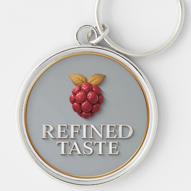 Raspberry with Golden Leaves Refined Taste Text Key Ring (Front)