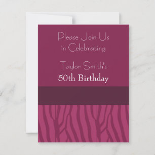 Raspberry Zebra Pattern  Birthday Invitation