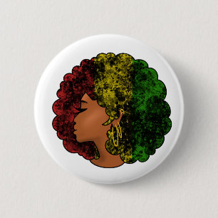 Rasta black girl woman afro red yellow green  6 cm round badge