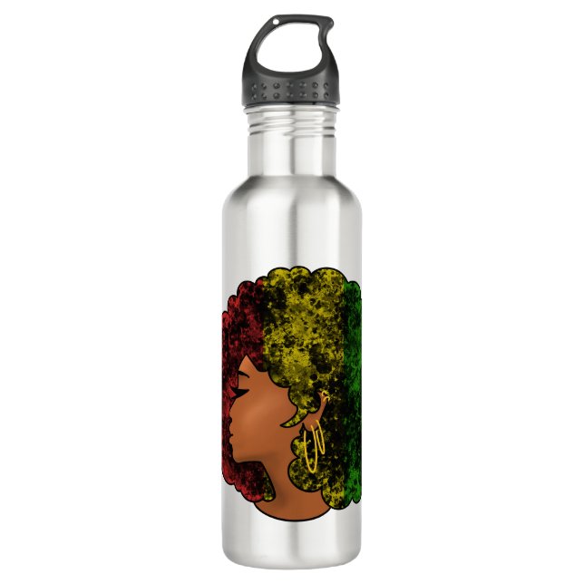 Rasta black girl woman afro red yellow green  710 ml water bottle (Front)