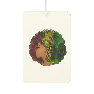 Rasta black girl woman afro red yellow green car air freshener
