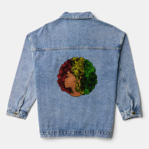 Rasta black girl woman afro red yellow green denim jacket
