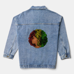 Rasta black girl woman afro red yellow green denim jacket