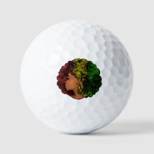 Rasta black girl woman afro red yellow green golf balls