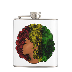 Rasta black girl woman afro red yellow green  hip flask