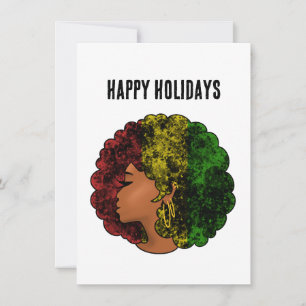 Rasta black girl woman afro red yellow green holiday card